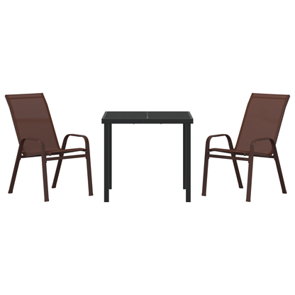 3 Piece Garden Dining Set Brown Textilene and Steel