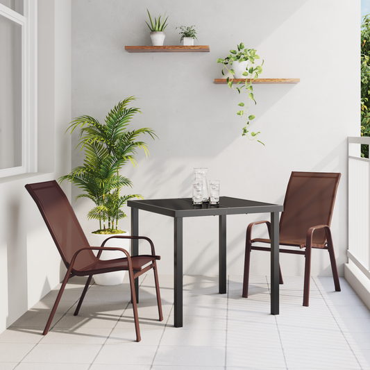 3 Piece Garden Dining Set Brown Textilene and Steel