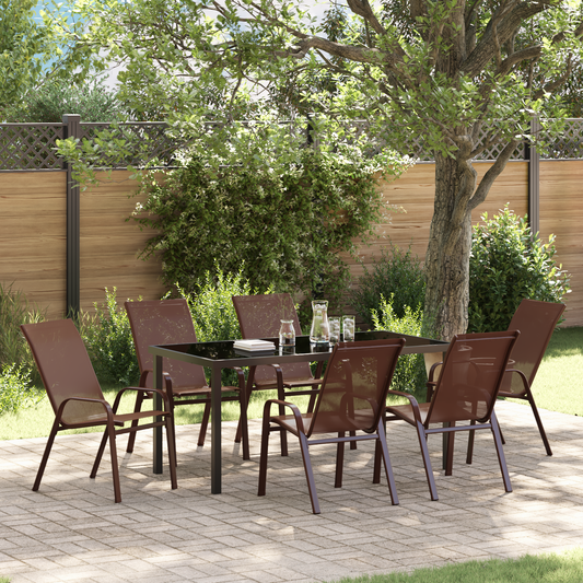 7 Piece Garden Dining Set Brown Textilene and Steel