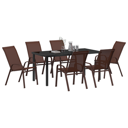 7 Piece Garden Dining Set Brown Textilene and Steel