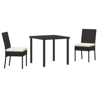 3 Piece Garden Dining Set Black Poly Rattan