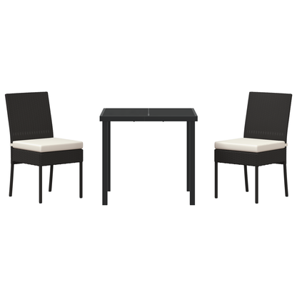 3 Piece Garden Dining Set Black Poly Rattan