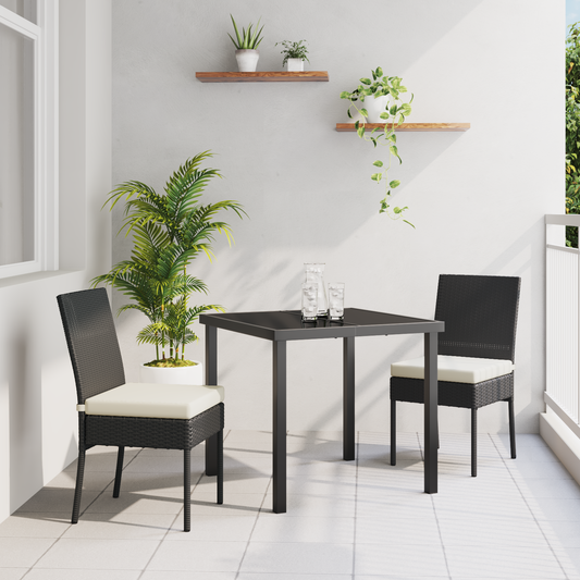 3 Piece Garden Dining Set Black Poly Rattan