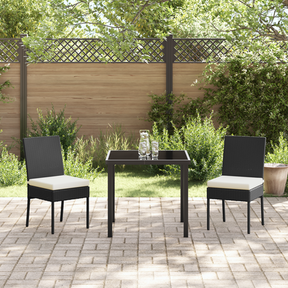 3 Piece Garden Dining Set Black Poly Rattan