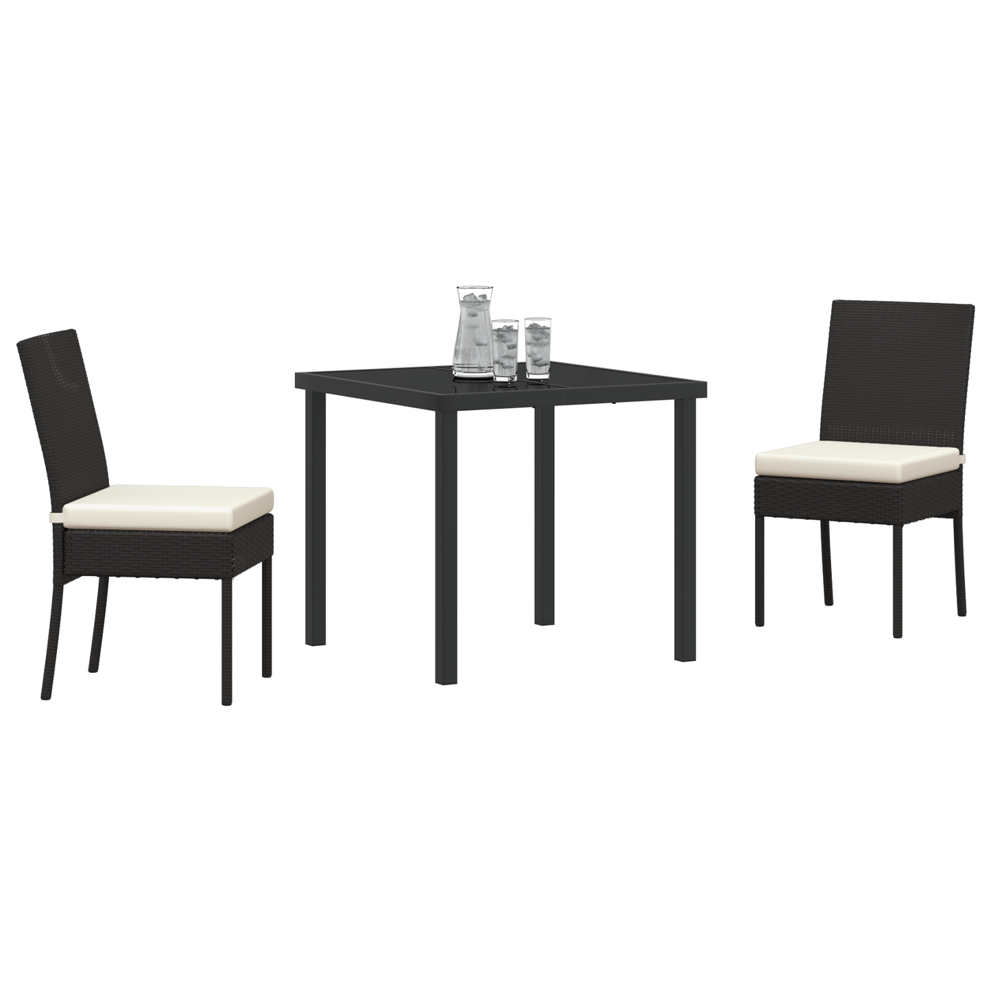 3 Piece Garden Dining Set Black Poly Rattan