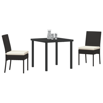 3 Piece Garden Dining Set Black Poly Rattan