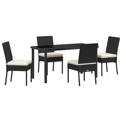 5 Piece Garden Dining Set Black Poly Rattan