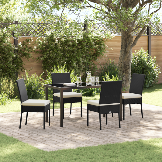 5 Piece Garden Dining Set Black Poly Rattan