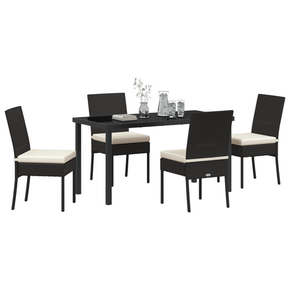 5 Piece Garden Dining Set Black Poly Rattan