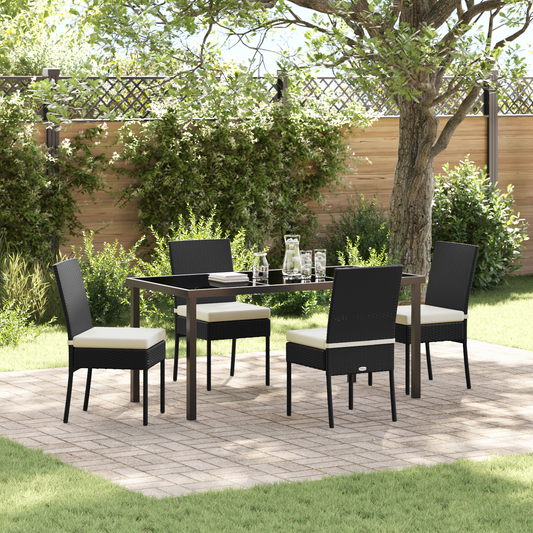 5 Piece Garden Dining Set Black Poly Rattan