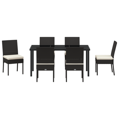 7 Piece Garden Dining Set Black Poly Rattan