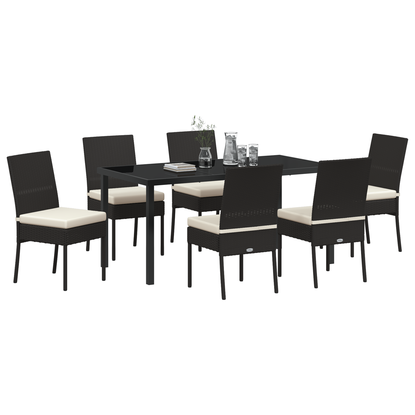 7 Piece Garden Dining Set Black Poly Rattan