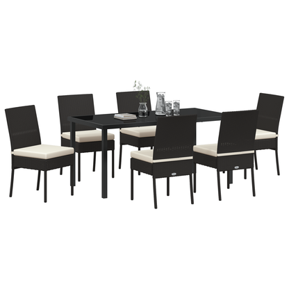 7 Piece Garden Dining Set Black Poly Rattan