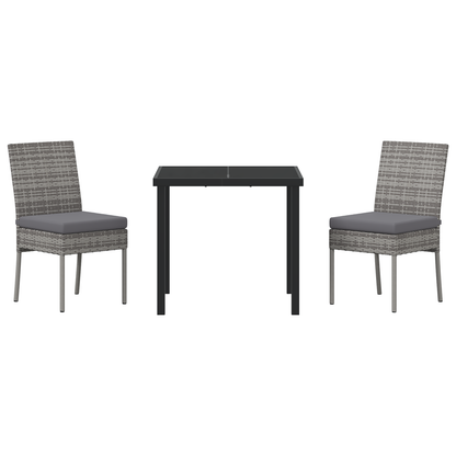 3 Piece Garden Dining Set Grey Poly Rattan