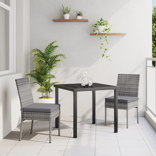 3 Piece Garden Dining Set Grey Poly Rattan
