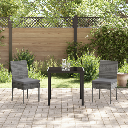 3 Piece Garden Dining Set Grey Poly Rattan
