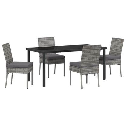 5 Piece Garden Dining Set Grey Poly Rattan