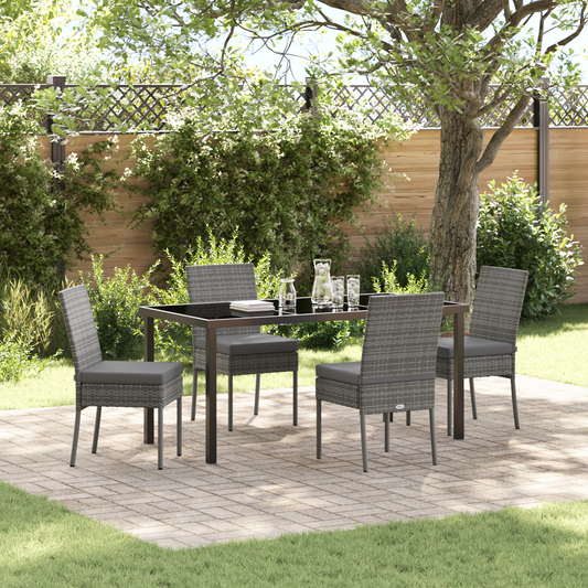 5 Piece Garden Dining Set Grey Poly Rattan