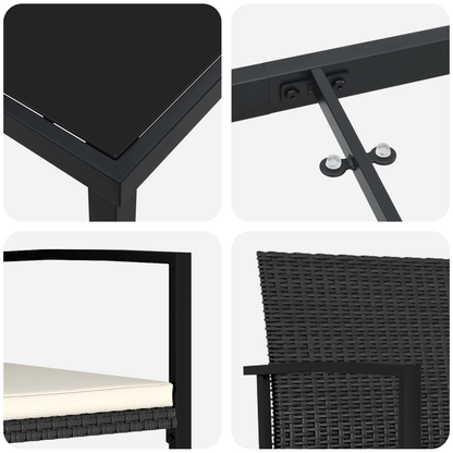3 Piece Garden Dining Set Black Poly Rattan