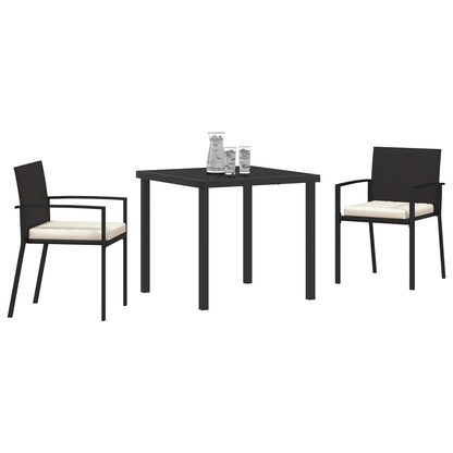 3 Piece Garden Dining Set Black Poly Rattan