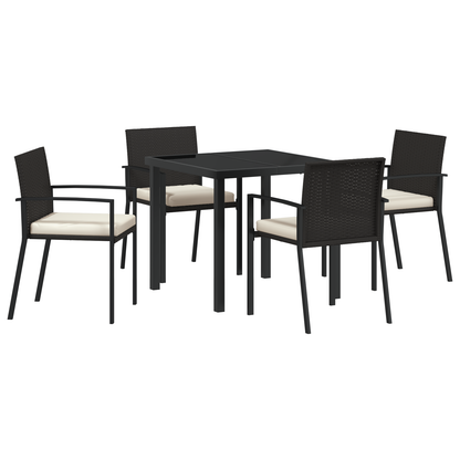 5 Piece Garden Dining Set Black Poly Rattan
