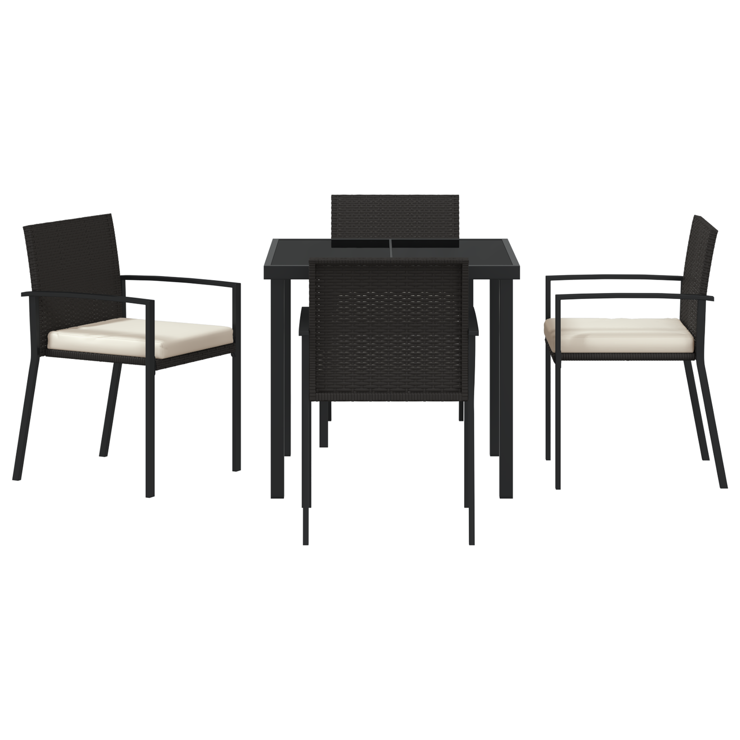 5 Piece Garden Dining Set Black Poly Rattan