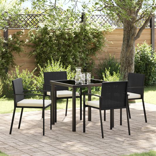 5 Piece Garden Dining Set Black Poly Rattan
