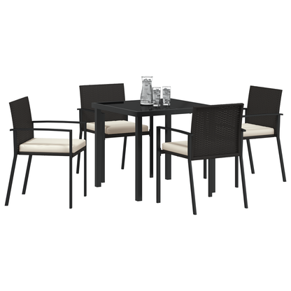 5 Piece Garden Dining Set Black Poly Rattan