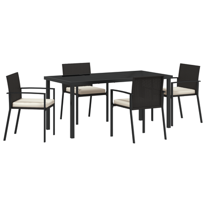 5 Piece Garden Dining Set Black Poly Rattan