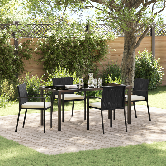 5 Piece Garden Dining Set Black Poly Rattan