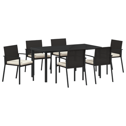 7 Piece Garden Dining Set Black Poly Rattan