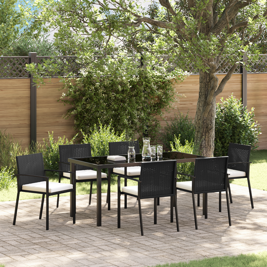7 Piece Garden Dining Set Black Poly Rattan