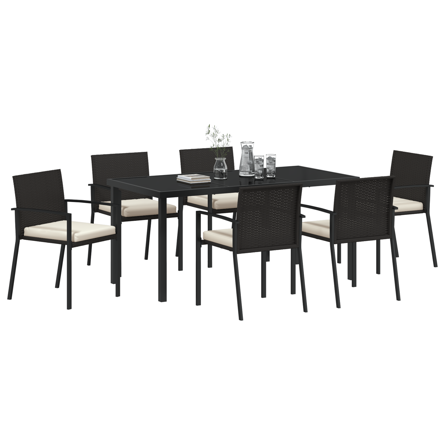 7 Piece Garden Dining Set Black Poly Rattan