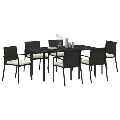 7 Piece Garden Dining Set Black Poly Rattan
