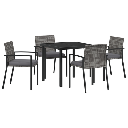 5 Piece Garden Dining Set Grey Poly Rattan