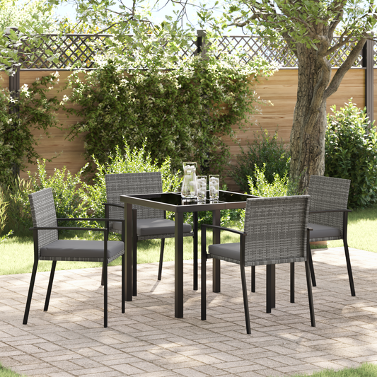 5 Piece Garden Dining Set Grey Poly Rattan