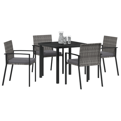 5 Piece Garden Dining Set Grey Poly Rattan