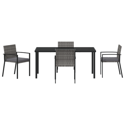 5 Piece Garden Dining Set Grey Poly Rattan
