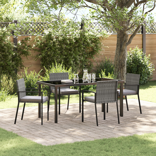5 Piece Garden Dining Set Grey Poly Rattan