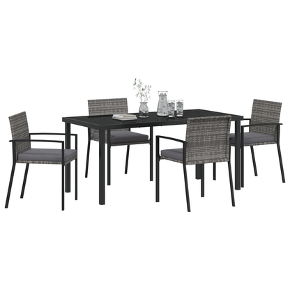 5 Piece Garden Dining Set Grey Poly Rattan