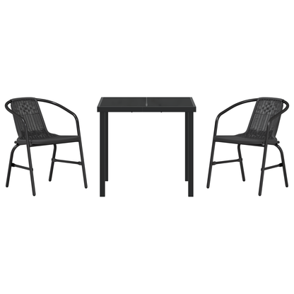 3 Piece Garden Dining Set Black Poly Rattan
