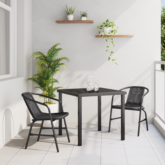 3 Piece Garden Dining Set Black Poly Rattan
