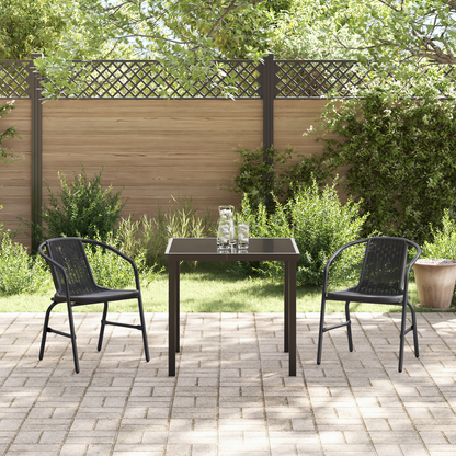 3 Piece Garden Dining Set Black Poly Rattan