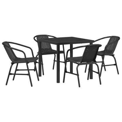 5 Piece Garden Dining Set Black Poly Rattan