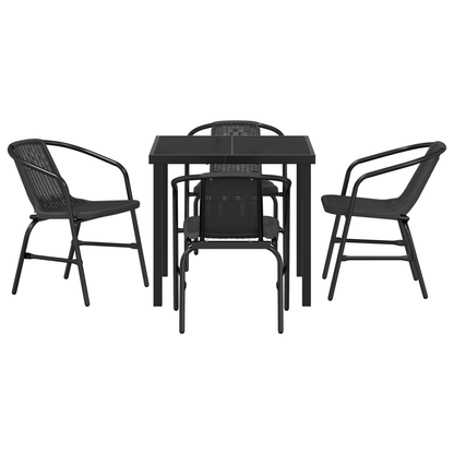 5 Piece Garden Dining Set Black Poly Rattan