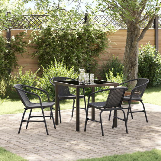 5 Piece Garden Dining Set Black Poly Rattan