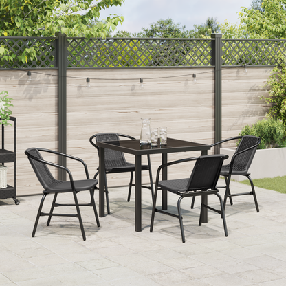 5 Piece Garden Dining Set Black Poly Rattan