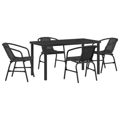 5 Piece Garden Dining Set Black Poly Rattan