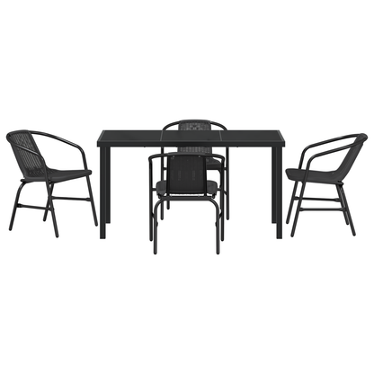 5 Piece Garden Dining Set Black Poly Rattan