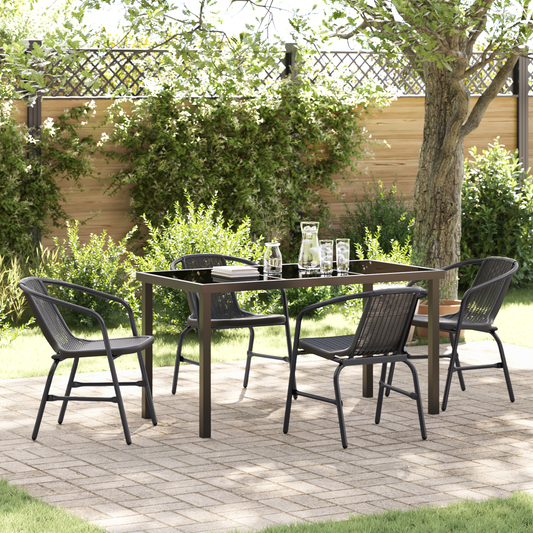 5 Piece Garden Dining Set Black Poly Rattan